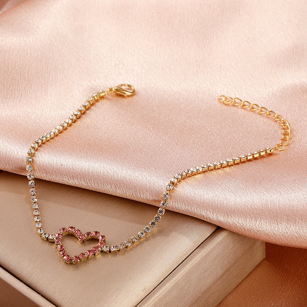 Womens Alloy Bracelet Heart Shaped Zirconia Love Design Elegant Wristband Fashion Jewelry Electroplated Finish