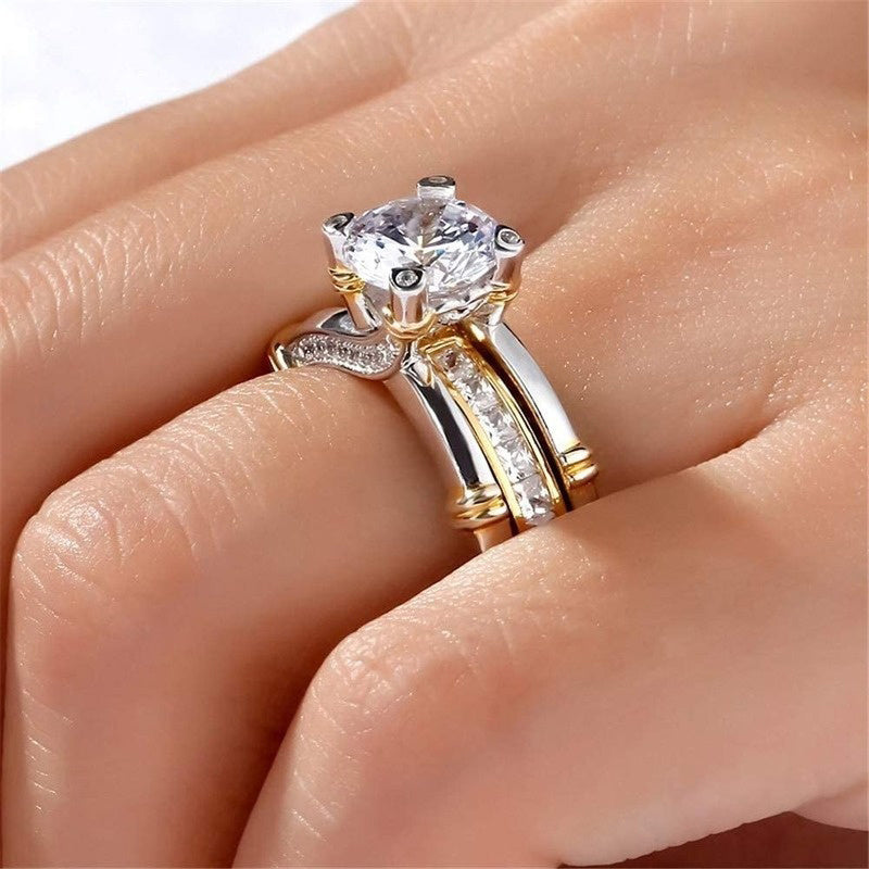 Womens Fashion Rings Set Metal Alloy With Artificial Gemstones Inlaid Three Color Ring For Women Everyday Wear