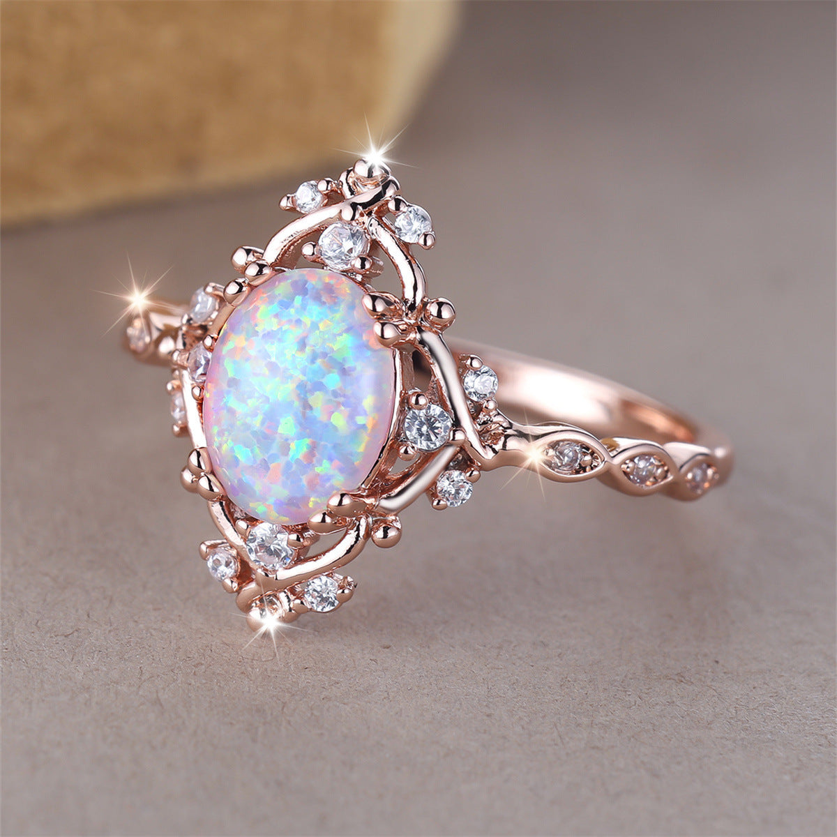 Simple Personality Niche Elegant Ring For Women In Rose Gold Copper Opal Geometric Korean Style For Daily Wear