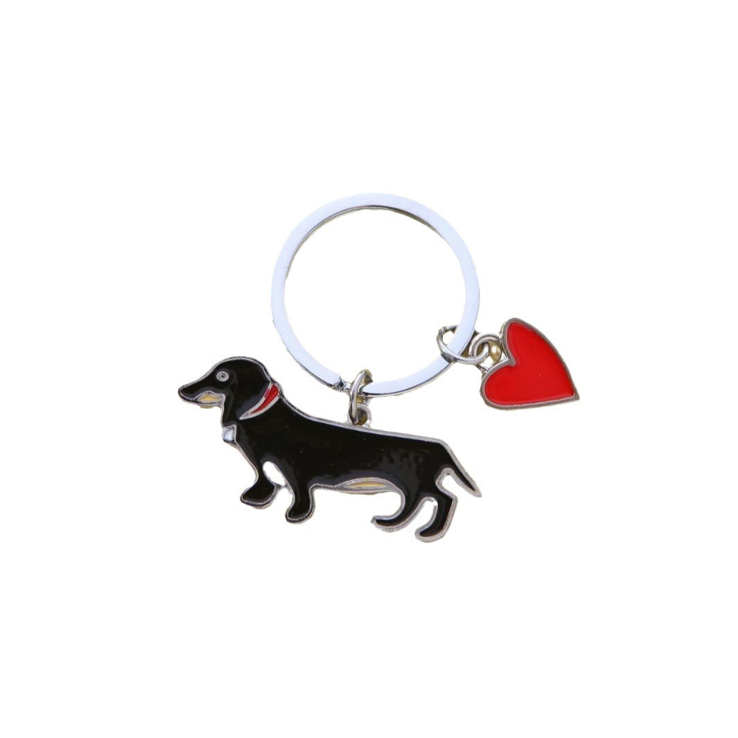 Metal Dachshund Keychain Ornament with Heart Christmas Gift