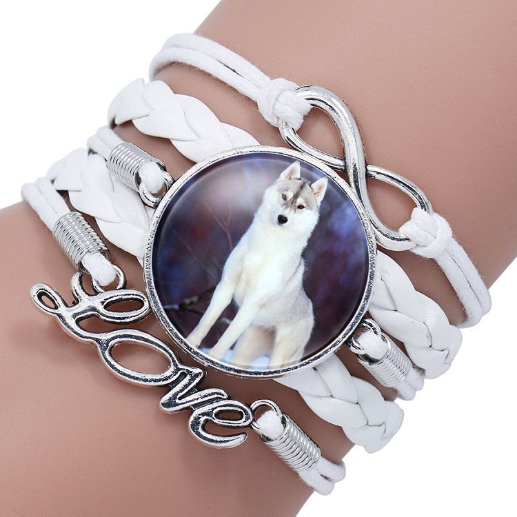 Leather Wolf Bracelet With Crystals And European Charms Adjustable Fashion Jewelry For Women Everyday Use Gift