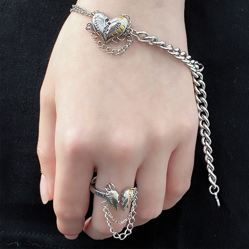 Womens Copper Ring Adjustable Heart Ring Trendy Metal Geometric Ring Electroplated Jewelry Heartbreak Love Ring