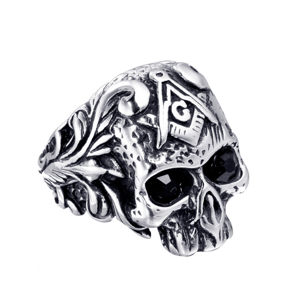Punk Stainless Steel Men's Masonic Skull Ring