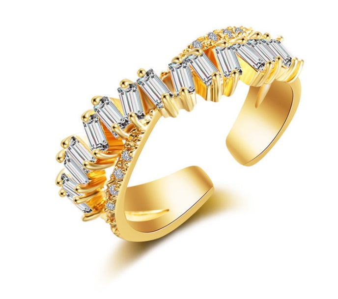 The new AliExpress foreign trade platform explosion models plated white gold square zircon jewelry ring ring factory direct sales