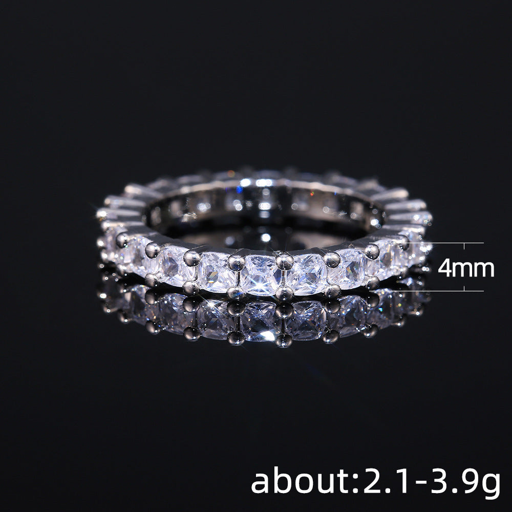 Womens Zircon Inlaid Ring Silver Plated Copper Base Full Circle Elegant Dainty Fashion Jewelry For Daily Use
