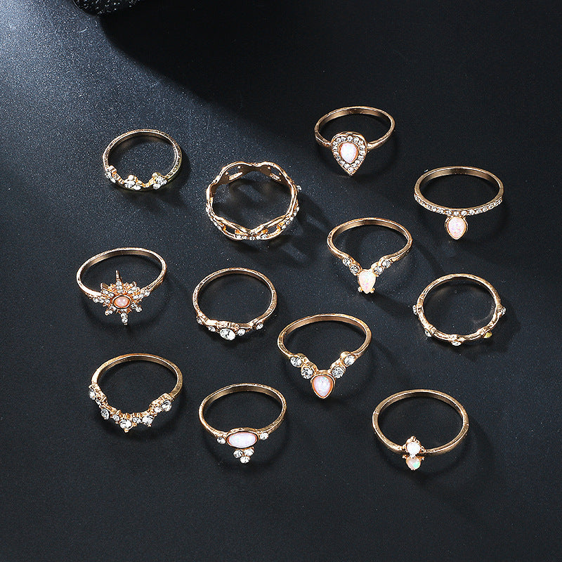 Diamond Crown Drop Shape Ring Set Alloy Jewelry 12 Pieces Europe America Style Fashion Accessories Elegant Pro