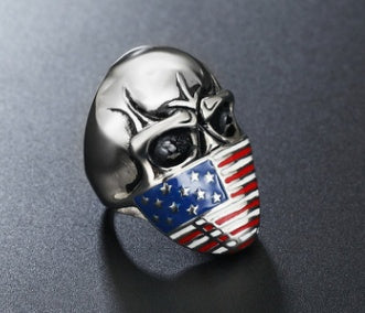 European and American personality retro masked flag men's skull titanium steel ring