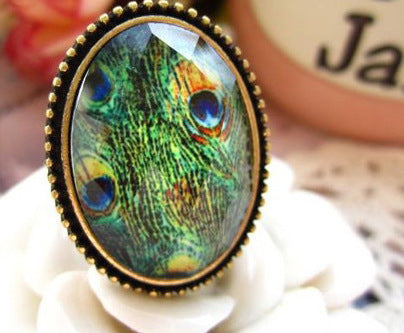 Women Alloy Ring Vintage Oval Cow Pattern Geometric European American Fashion Jewelry Unset Gemstone Ring Chic Lux