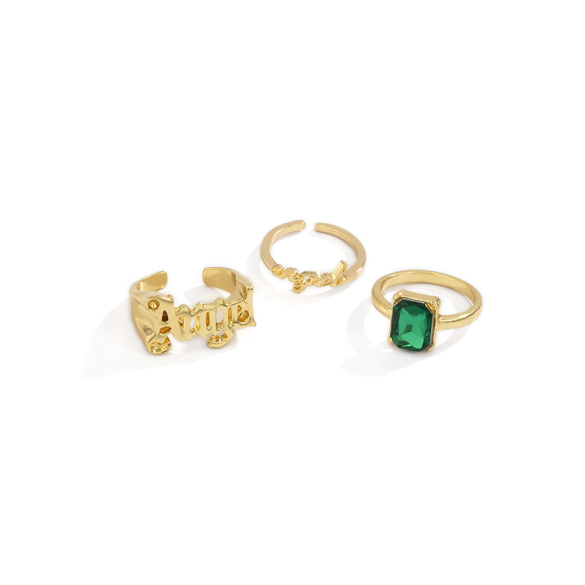 Womens Alloy Ring Vintage Style Green Gemstone Letter Accent Jewelry Gold White K Setting Set Beautiful Item X