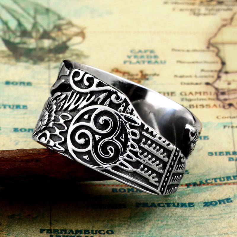 Stainless Steel Ring Retro Geometric Style Vintage Look Ring US Size 7 8 9 10 11 12 13 Classic Everyday Wear X