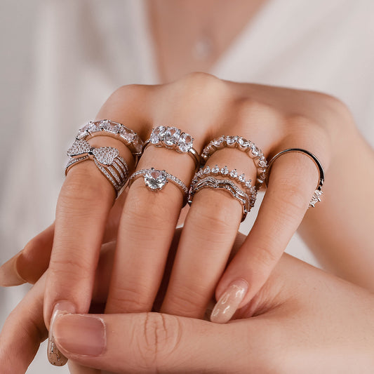 Sterling Silver Diamond Ring For Women Elegant Geometric Ring Rhinestone Wedding Birthday Festival Gift Ladies