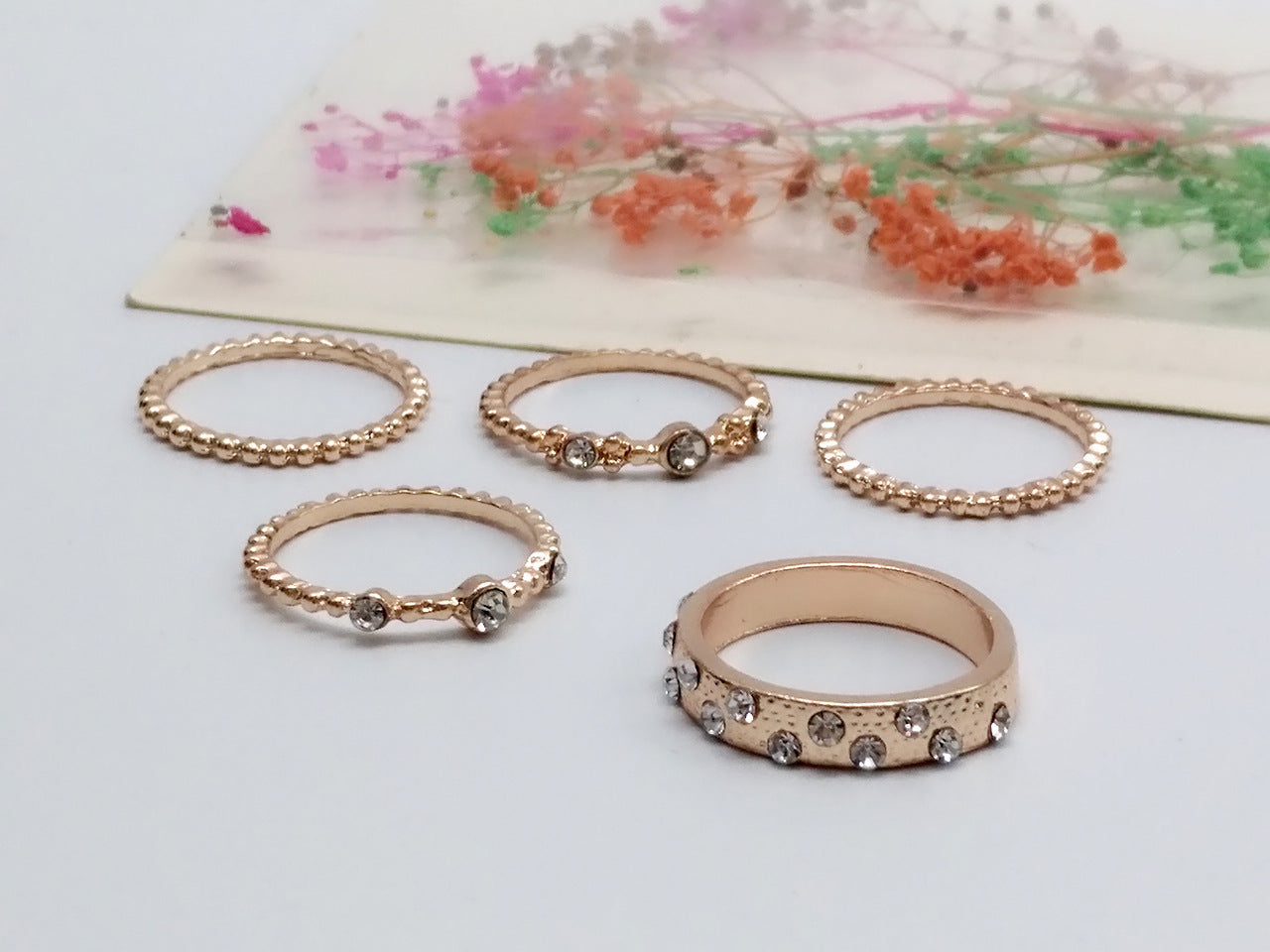 Rose Gold Stackable Ring Set Five Piece Bohemian Jewelry for Women Elegant Design for Work Party Everyday Wear