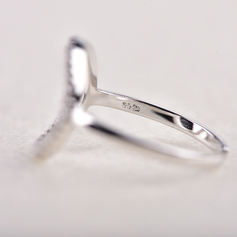 Womens Micro Set Zircon Ring Adjustable Opening Sterling Silver Inlaid Gemstones Band Promise Ring Wedding Gem