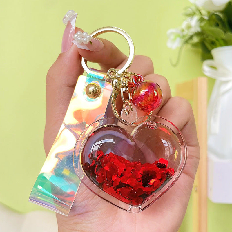 Acrylic Quicksand Heart Keychain Liquid Filled Key Chain Fashion Accessories Colorful Keyring Decoration Gifts