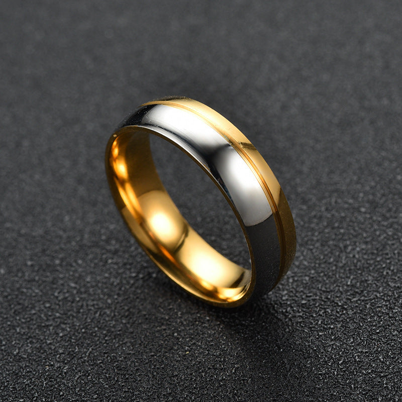 Stainless Steel Diamond Inlay Couple Ring 6mm Gold Plated Wedding Band For Him And Her Diamond Style For Pairs