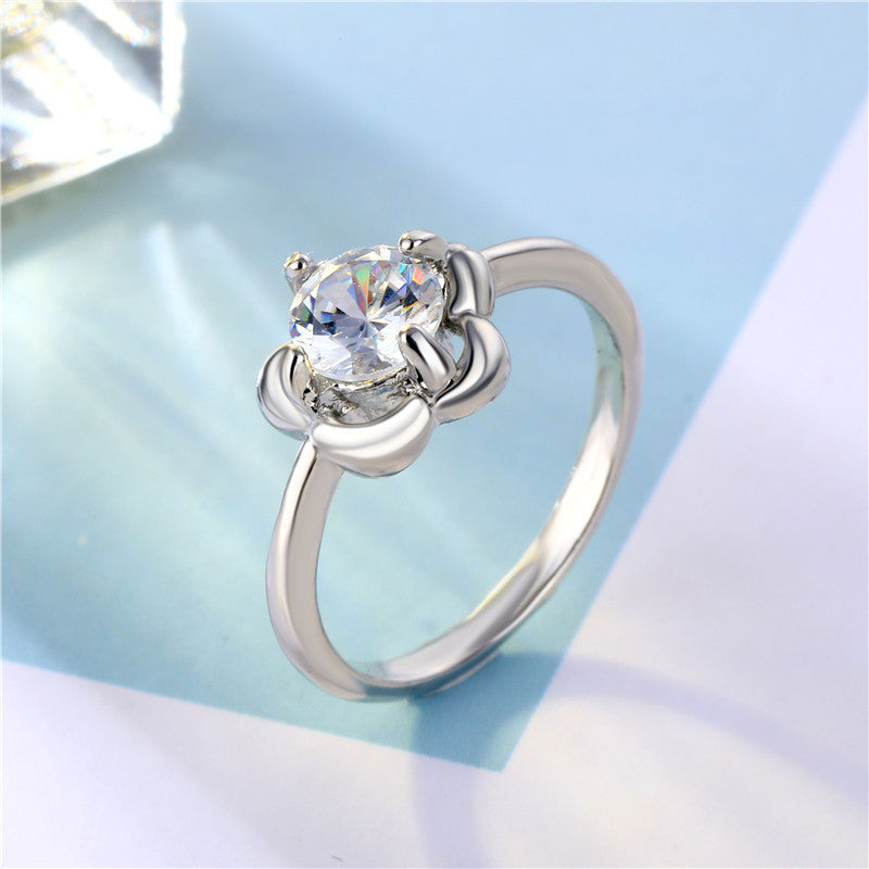 Women Titanium Steel Ring Six Claw Zircon Alloy Inlaid Gemstone Round White Ring For Everyday Wear Size 6 7 8