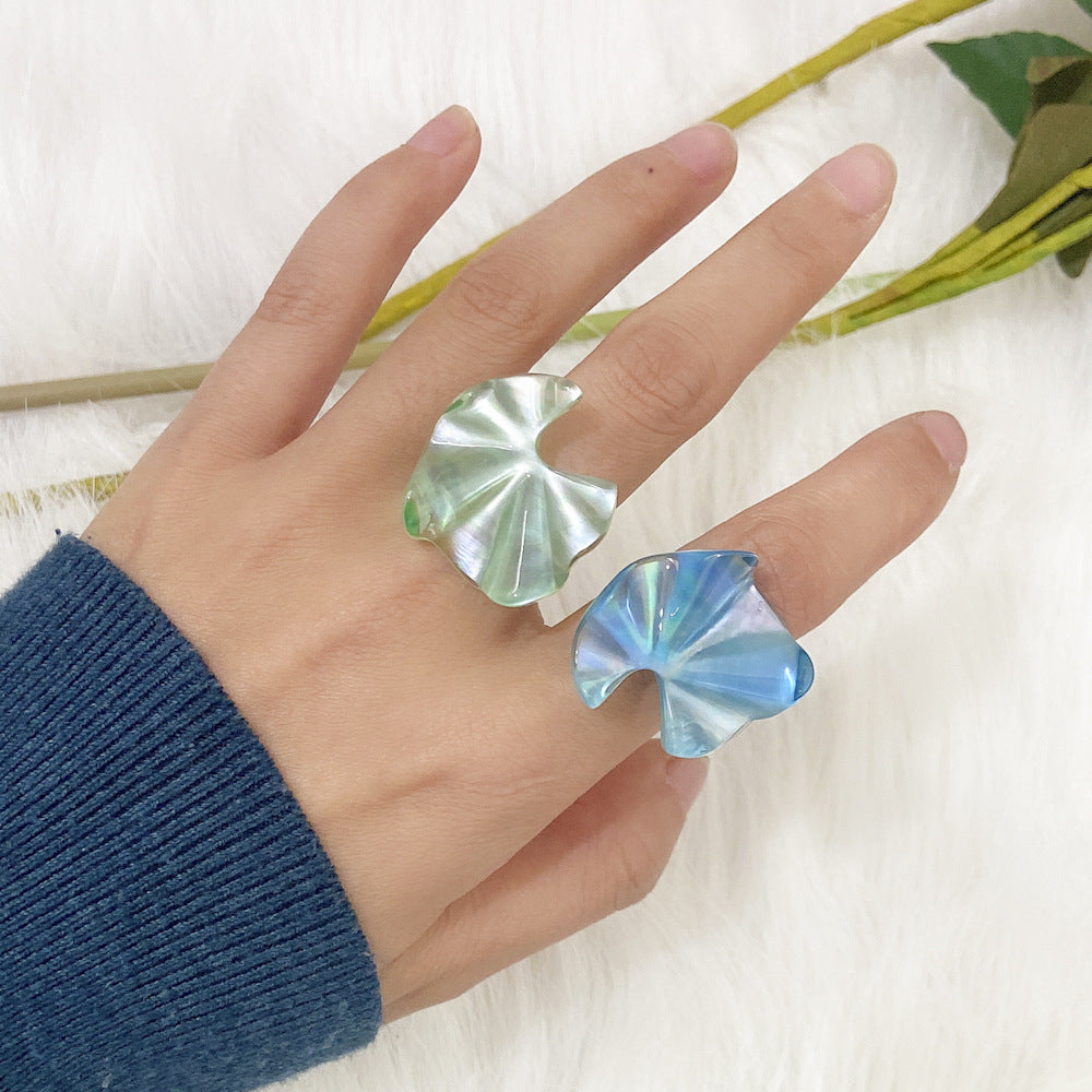Transparent Resin Shell Ruffle Ring Set 2 Piece for Women Alloy Jewelry Unisex Style Elegant Daily Wear Choice