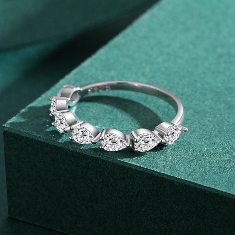 Sterling Silver Ring White Gold Plated Band With Artificial Gemstones And Semi Precious Stones Diamond Dazzling