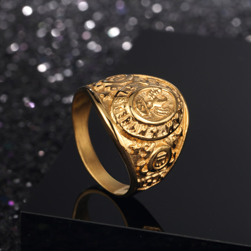 Mens Ring Titanium Steel Electroplated Band For Men Fashion Jewelry Statement Ring Gift For Him Gold Tone Ring