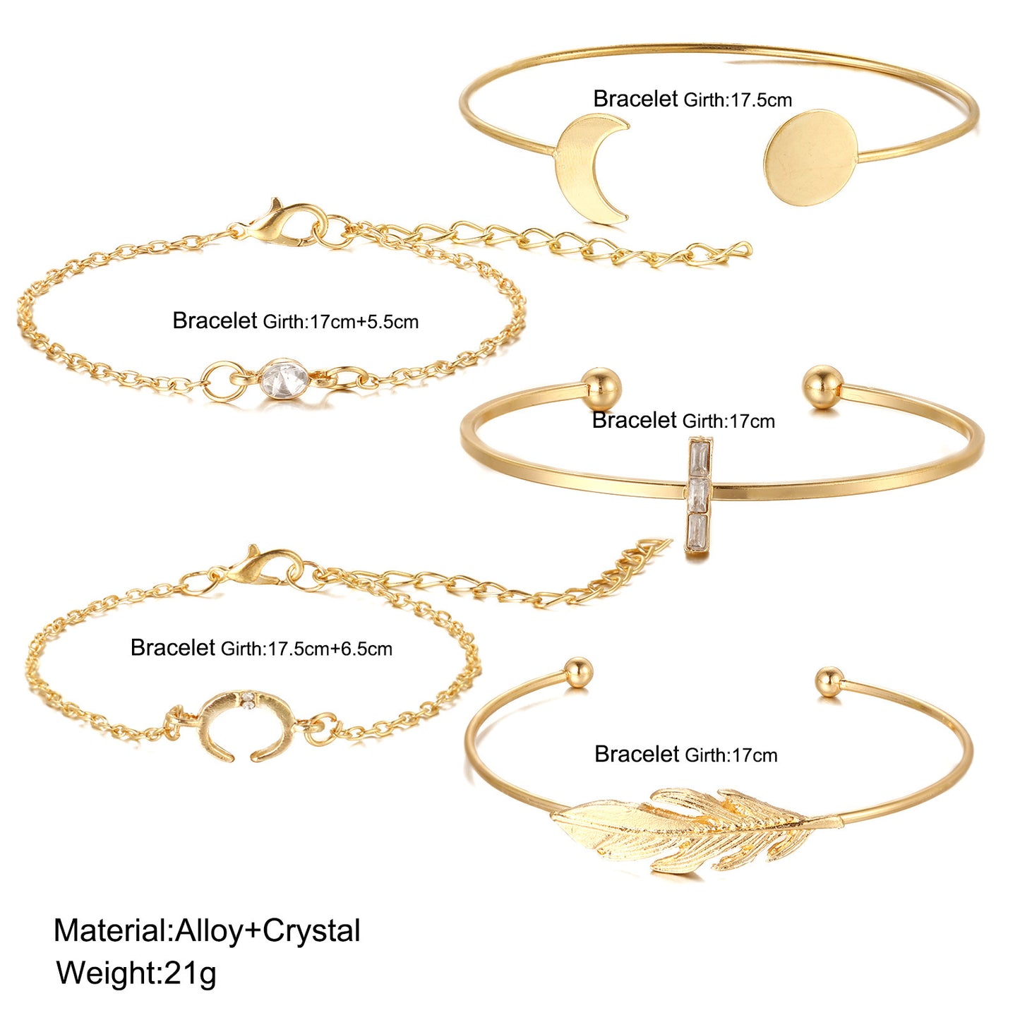 Womens Diamond Feather Bracelet Set Rhinestone Open Ended Bangle Leaf Knot Design Alloy Bracelets Set Of 5 Fashion