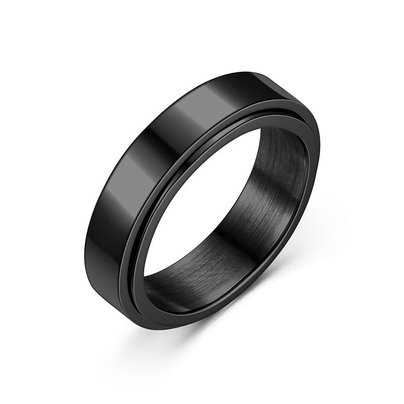 Unisex Rotating Titanium Steel Ring Simple Band Geometric Design Polished Stamped 6mm Wide 2mm Thick Ring For