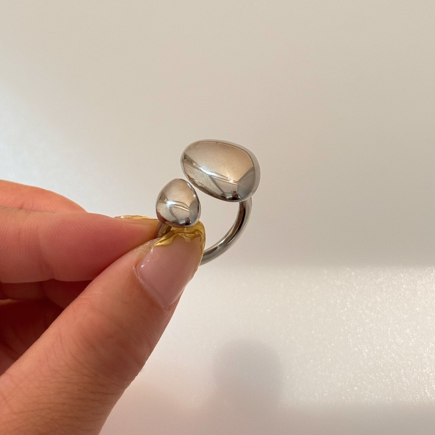 Womens Gold Plated Ring Titanium Steel Irregular Polished Open Band Heart Ring Adjustable Size Silver Glamorous