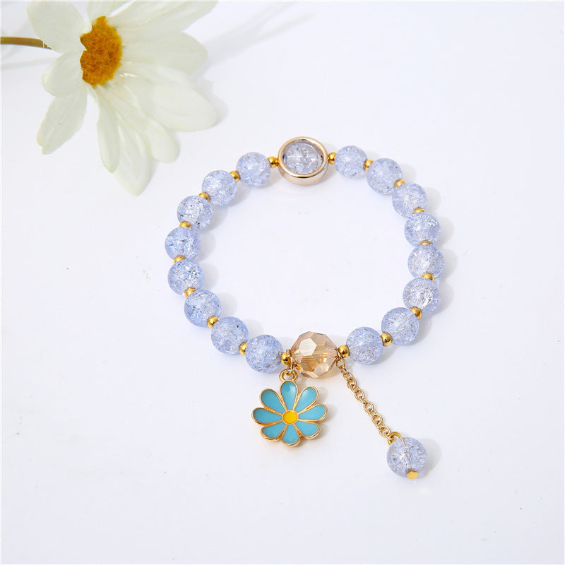 Womens Flower Bracelet Handmade Artificial Crystal String Daisy Bracelet Fashion Travel Gift Bracelet Colorful
