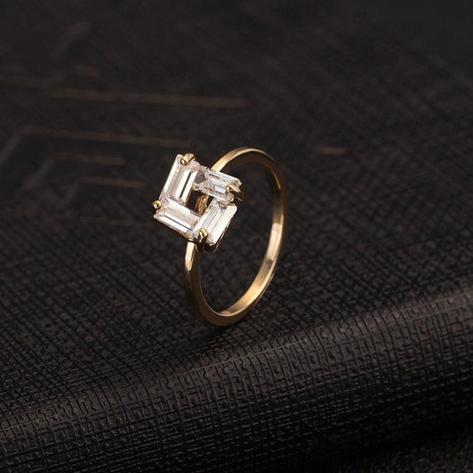 Gold Plated Zircon Ring Electroplated Copper Banding Jewelry For Everyday Wear With New Sparkling White Zircon