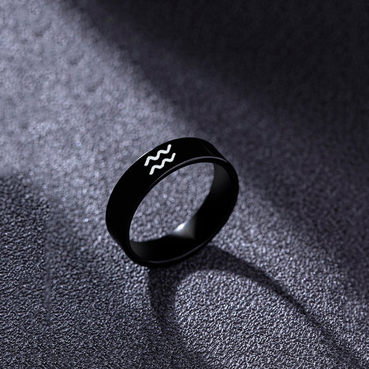 Black Stainless Steel Ring Zodiac Constellation Stars Geometric Shape PunkHipHop Fashion Ring ForMen AndWomen