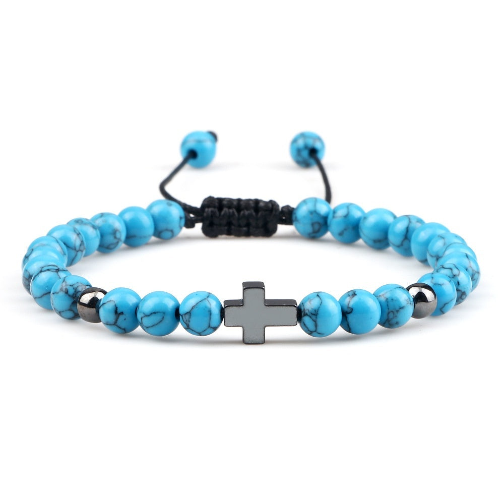 Unisex Hand Woven Bracelet With Cross Pendant Beads Mixed Material Fashion Jewelry For Men Women Everyday Chic