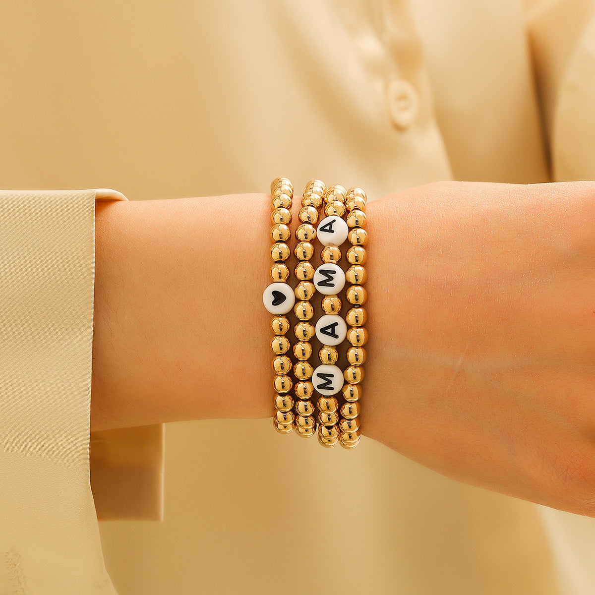 Womens Acrylic Bracelet Set Geometric Round Design Elegant Gold Plated Bracelets 4 Piece Gift For Her Chic Now