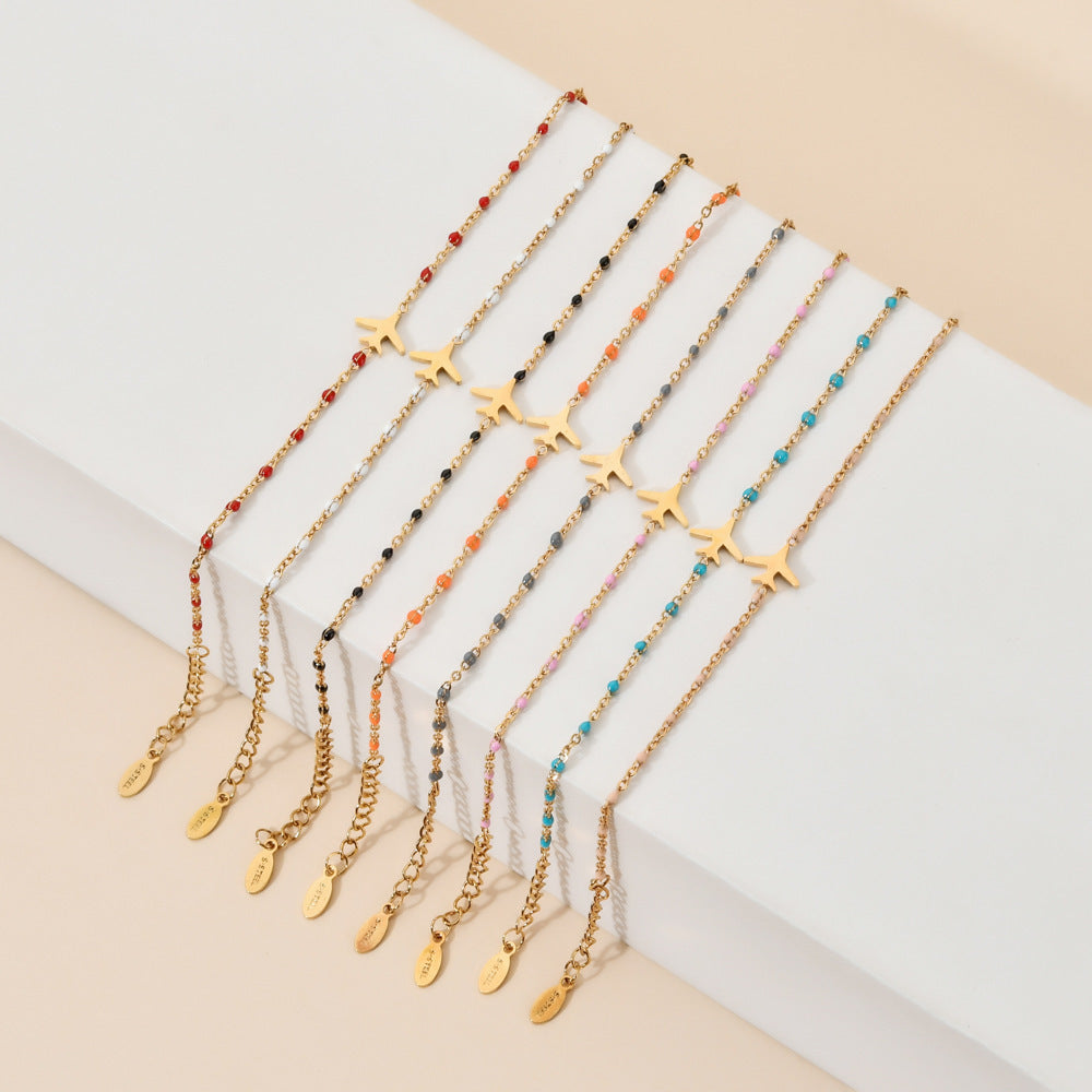Womens Bohemian Stainless Steel Aircraft Charm Bracelet Geometric Design Fashion Jewelry Gifts Sky Urban Style