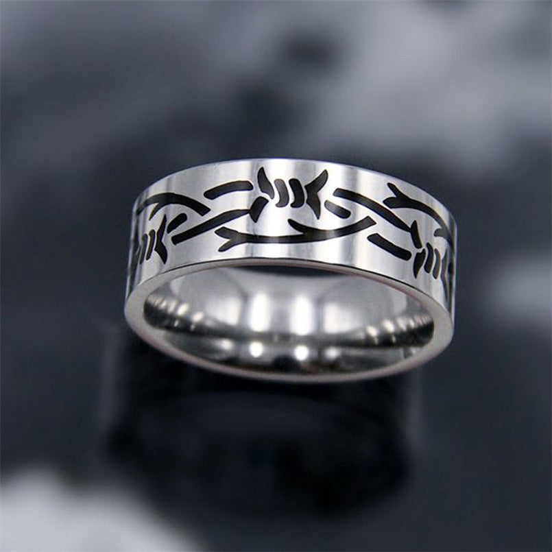 Vintage Punk Style Titanium Steel Ring Unisex Jewelry With Thorn Motifs Stars Moon Flames Crosses Dragon Butterflies