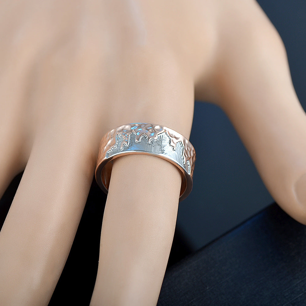 Two Tone Plated Copper Ring Creative Design Polished Finish Exquisite Craftsmanship Durable Accessory Fashion Jewelry