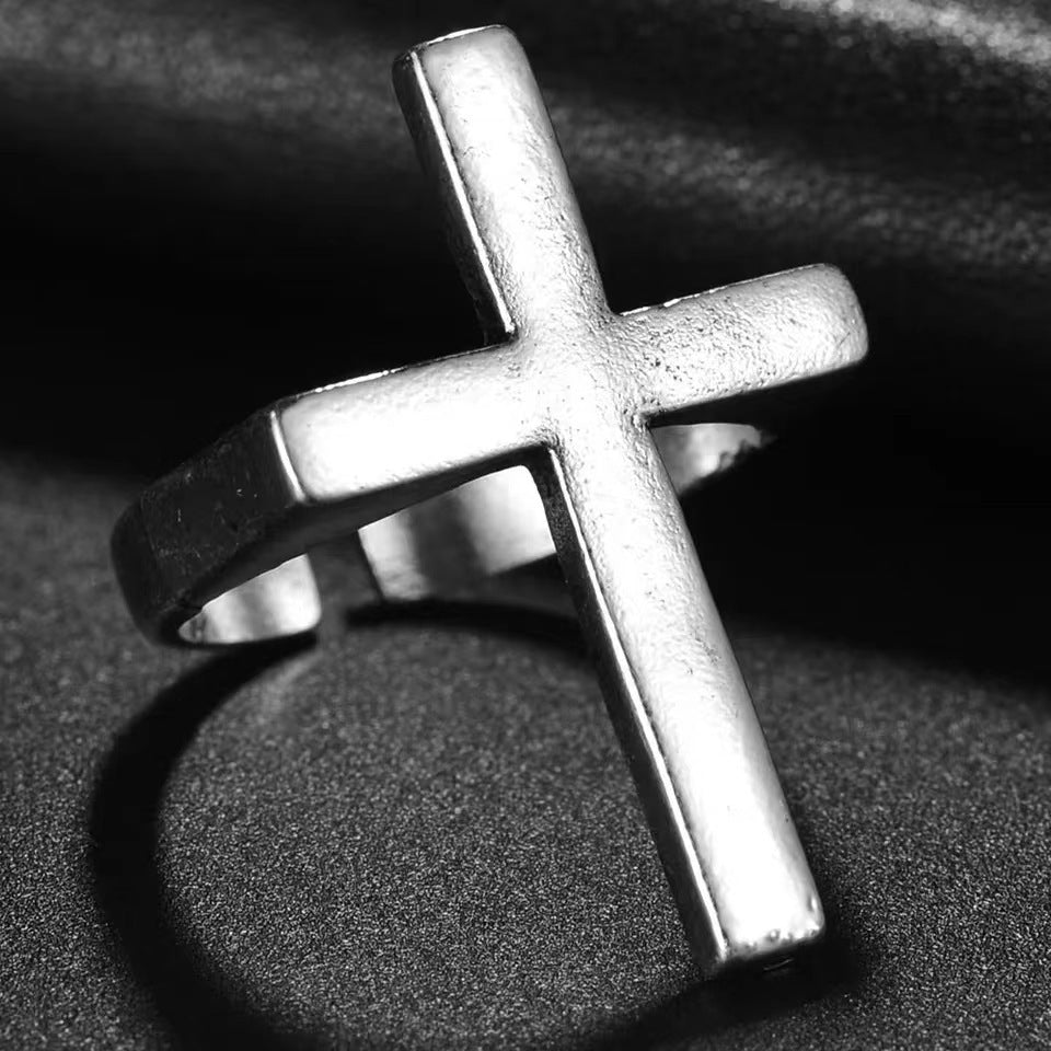 Unisex Geometric Cross Ring Adjustable Opening Alloy Electroplated Black Gold Gift For Men And Women Stylish Edition