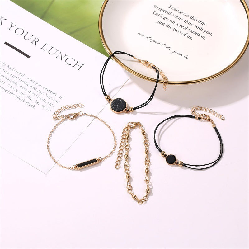 Womens Geometric Bracelet Set Alloy Jewelry Electroplated Gold Finish Black Turquoise Pattern Personalized Gem