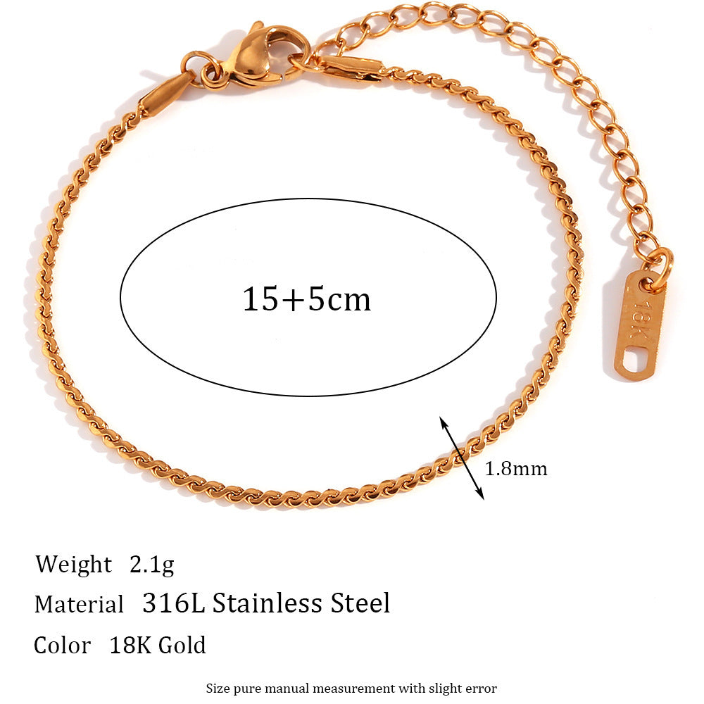 Gold Tone Stainless Steel Chain Bracelet With Extender Fox Tail Cross Keel Design For Women Everyday Wear Gold