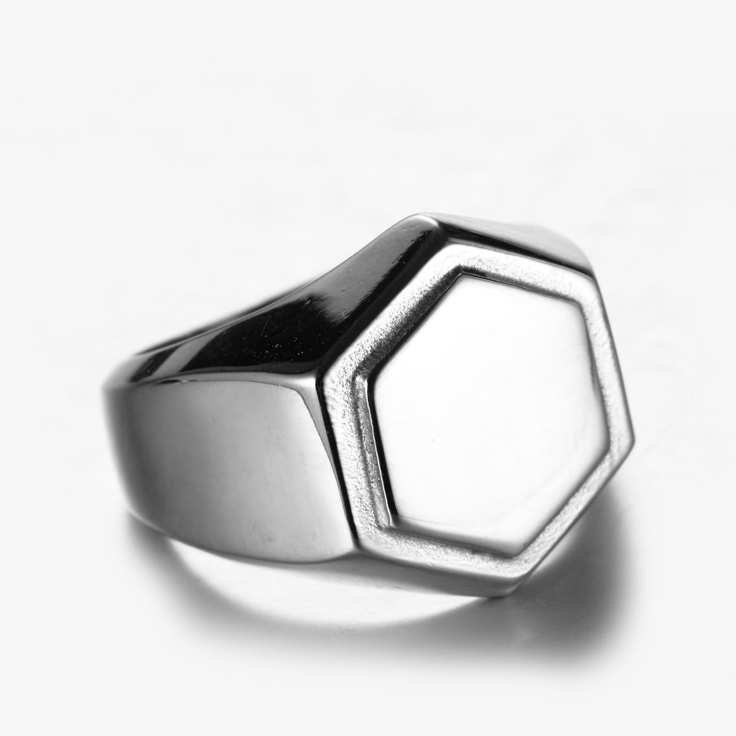 Mens Hexagonal Titanium Stainless Steel Ring Polished Band Statement Fashion Jewelry For Men Everyday Wear Gift