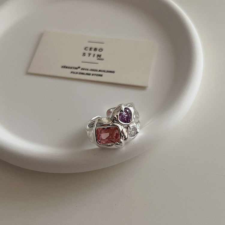 Geometric Zircon Ring Adjustable Gold Plated Copper Jewelry