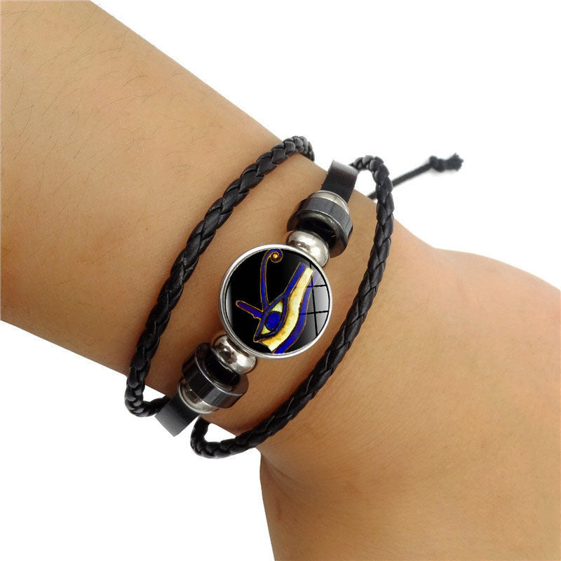 Gemstone Bracelet Handmade Alloy Chain Eye Of Horus Glass Pendant Adjustable Length Fashion Jewelry Gift Modern