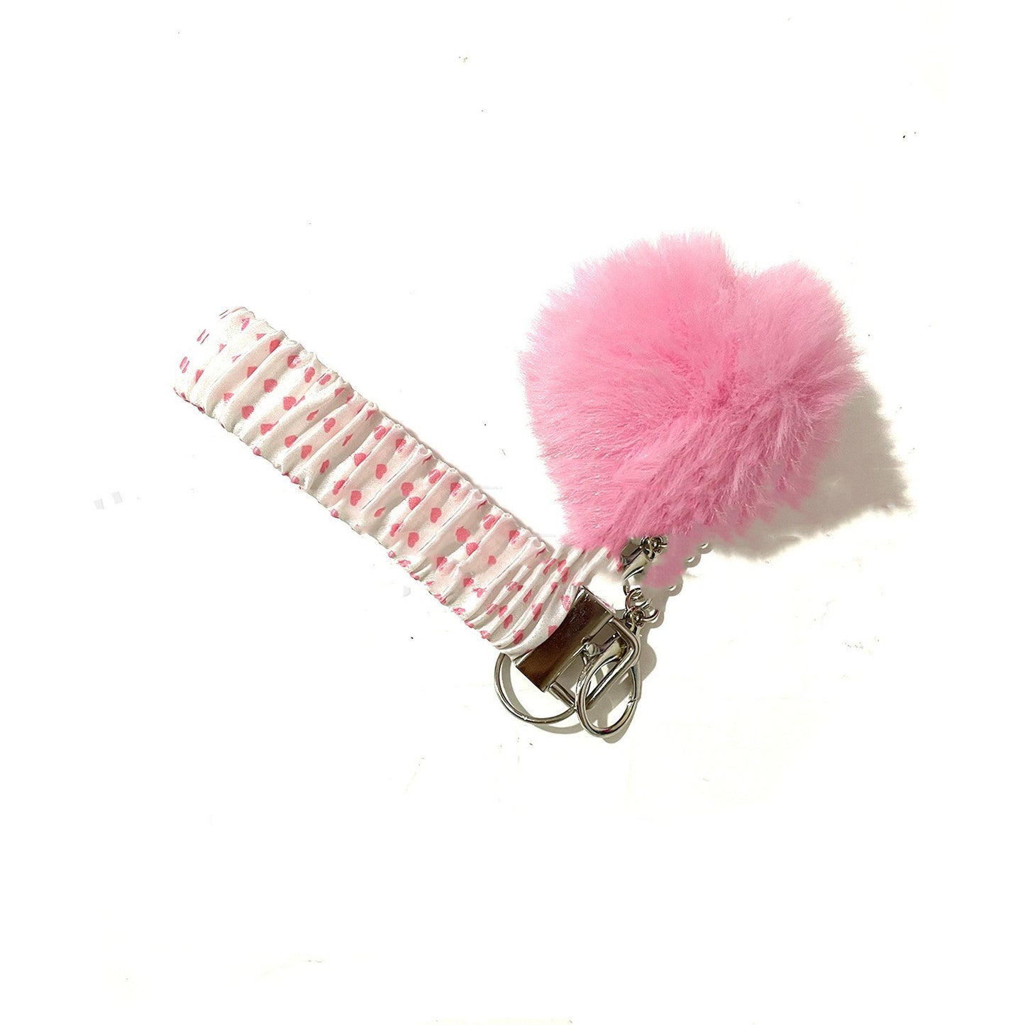 Metal Keychain Wrist Strap with Hair Ring Pink Love