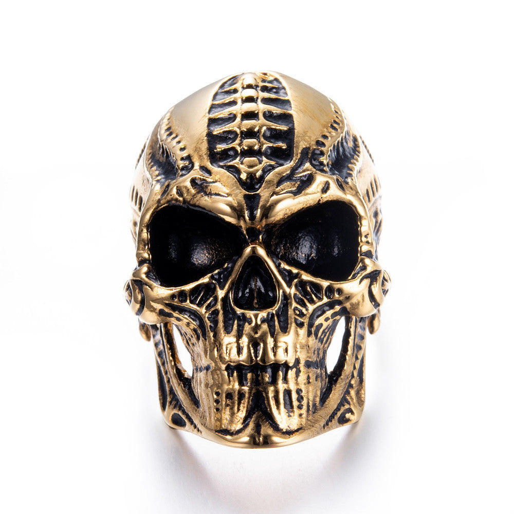 Men's Stainless Steel Skull Ring Punk Hip Hop Biker Ring Bold Statement Ring Gothic Jewelry Wide Band Ring for Men or Women Skull Design Ring Size 7-13