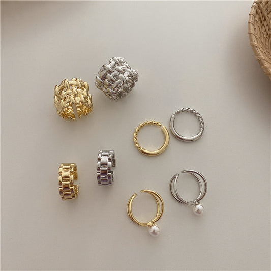 Womens Pearl Cross Ring Adjustable Gold Plated Copper Vintage Fashion Jewelry Quality Durable Versatile Vintage