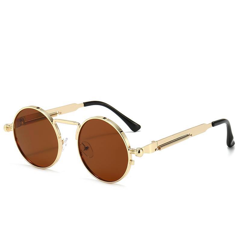 Round Sunglasses With Metal Frame Spring Design And AC Lenses For Men And Women Gray Green Black Brown Lens Choices