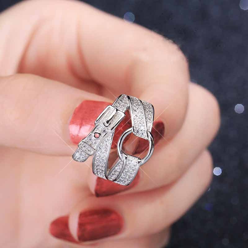 Simple Diamond Belt Buckle Index Finger Ring Zircon Copper Korean Style Geometric Electroplating Housewarming Occasions