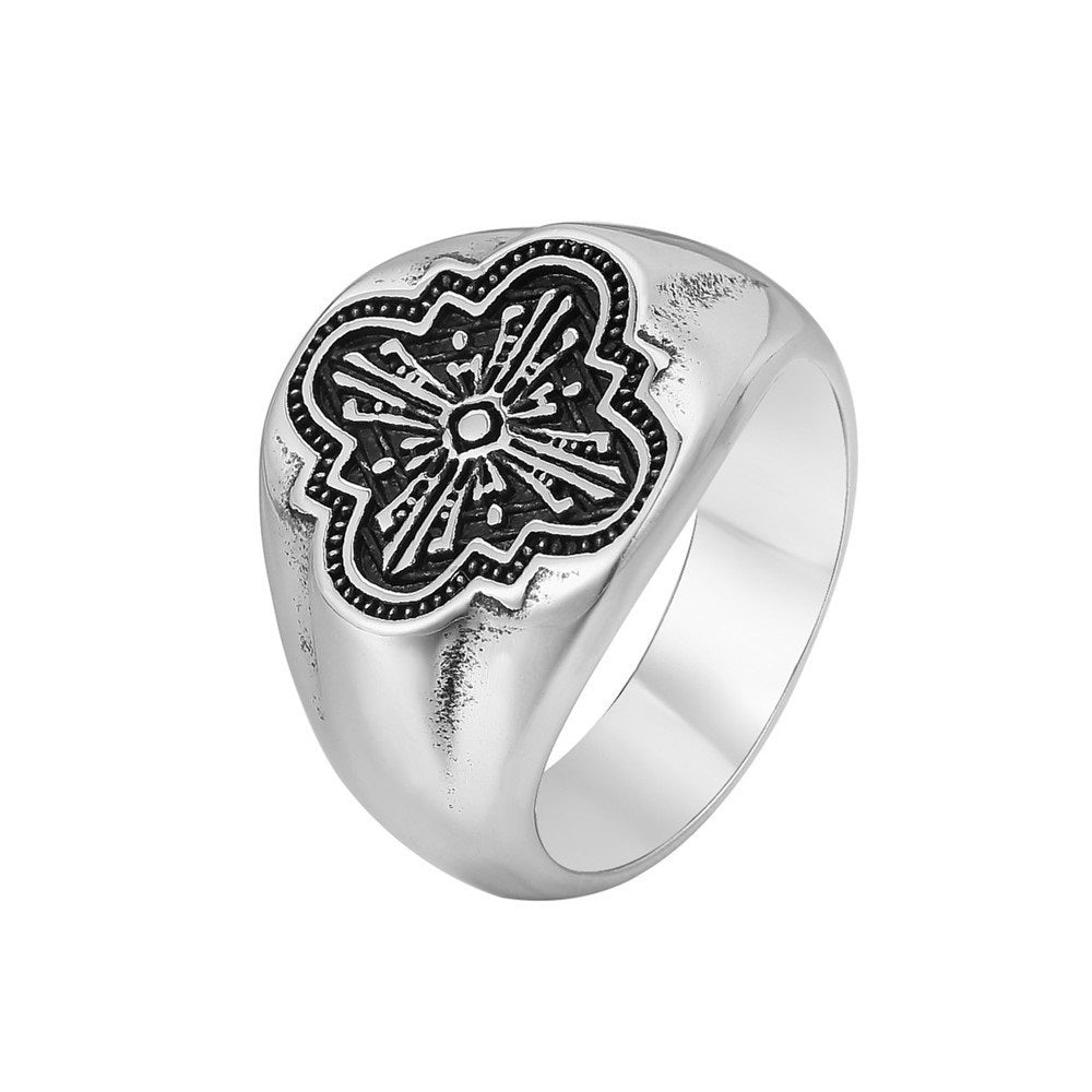 Men's Titanium Steel Ring with Vintage Cross Punk Personality Design Fashionable Europe and America Ring Retro Ring for Men and Women Party Jewelry