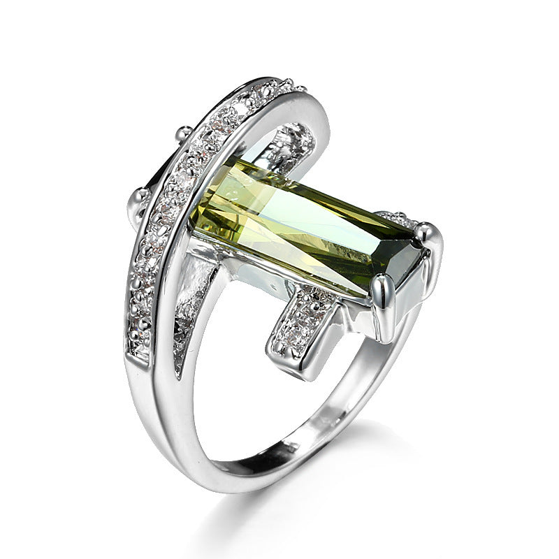 Geometric Zircon Ring for Women Copper Purple Pomegranate Red Olive Green Sapphire Blue Emerald Sizes 6 7 8 9 10