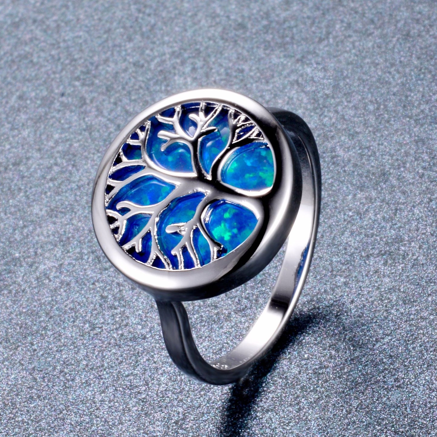 Unisex Copper Ring Life Tree Round Inlay Gold Plated Gemstone Semi Precious Stone European Style Birthday Gift