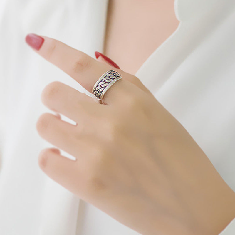 Vintage Copper Chain Ring Electroplated Silver Retro Punk Multi Layer Ring Band for Women Fashion Jewelry Ring