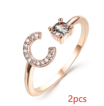 Womens Initial Letter Ring Adjustable Vintage Jewelry Zircon Accents Alloy Rhinestone Ring Perfect For Gifting